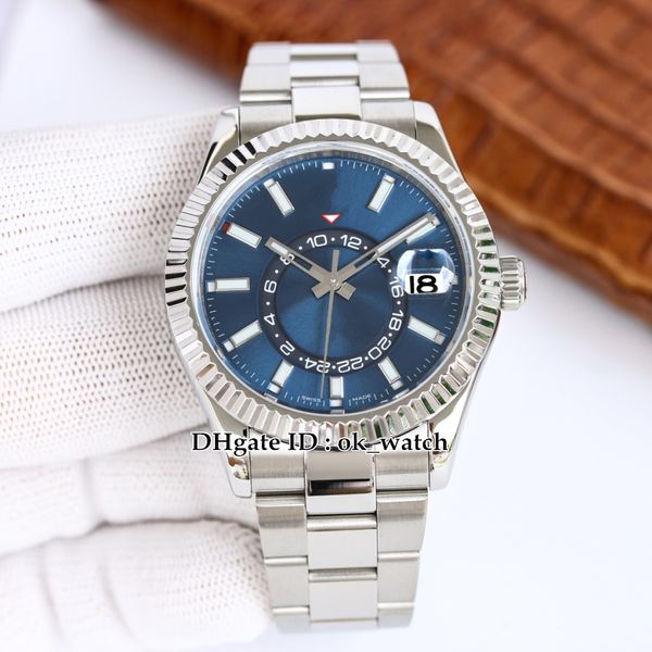 Alta qualidade 42mm 326934 Cal.9001 Movimento automático masculino assistir Blue Dial Data Mês Mês Dual Hora Sapphire Gents Sport Watches 904L Steel Bracelet