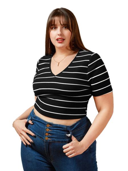 

frenchy plus striped tie back tee j9kd#, Black