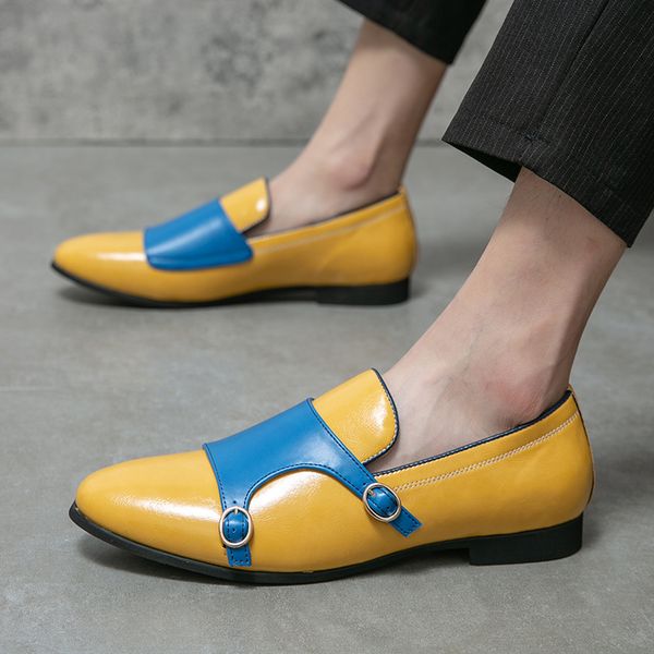 

new men's fashion leather shoes color patchwork monk strap oxford wedding prom homecoming, Black