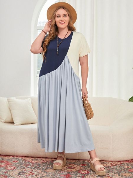 

plus cut and sew tee dress v7wd#, Black