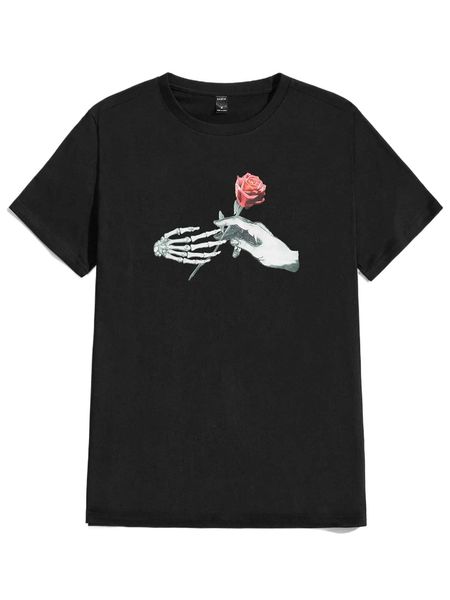 

men hands & rose print tee 83ax#, White;black