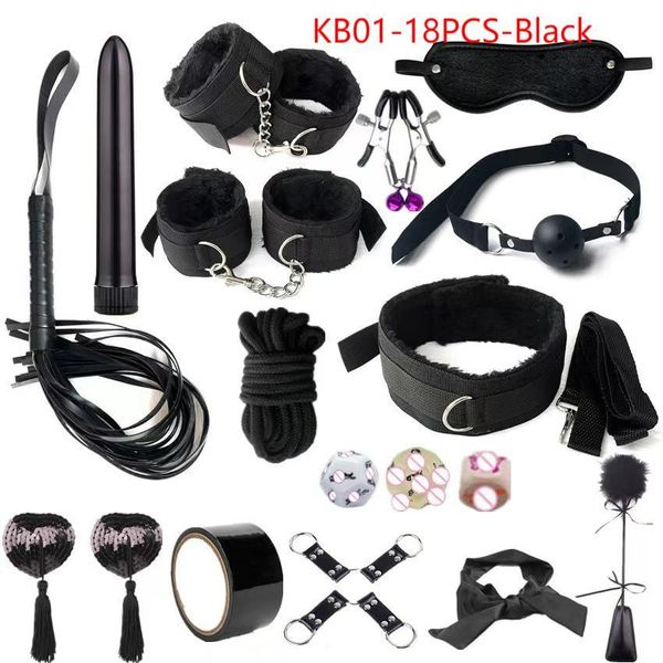 Schönheitsartikel SM-BDSM-Kits für Erwachsene, sexy Spielzeug für Frauen, Handschellen, Peitsche, Nippelklemmen, Spanking, Metall-Analplug, Vibrator, 12 Stück, Rosa
