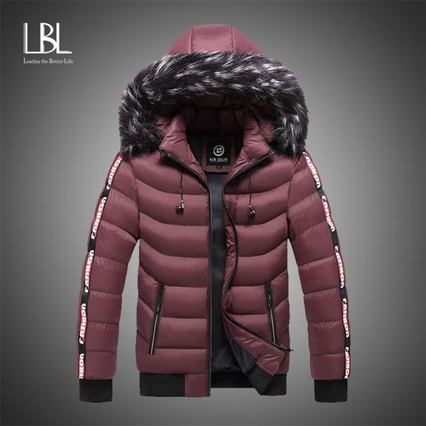 

parka men winter fur hooded jackets men thick windbreaker outwear warm coats casual solid brand clothing plus size s-5xl 201214, Black