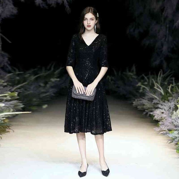 

casual dresses style black v neck sequin gown a-line party dress elegant evening vestido formal ru100 8xww, Black;gray