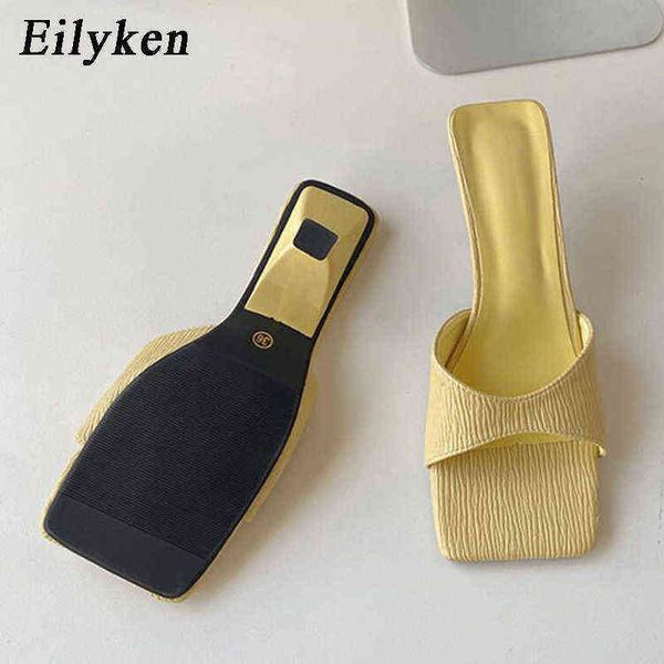 

slippers eilyken 2022 new summer women slipper fashion square toe mules slides ladies elegant thin high heel outdoor beach sandals shoes 220, Black