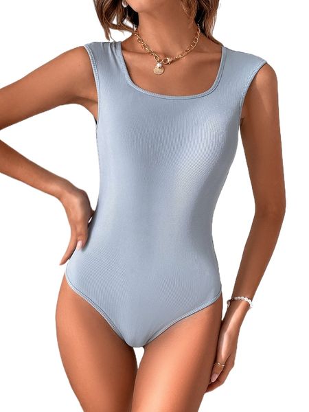 

solid ribbed knit tank bodysuit r55s#, White