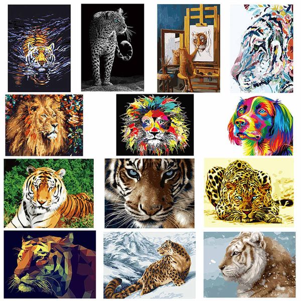 50X40cm DIY by Number Animal Flower Picture Colouring Zero Basis HandPainted Painting For Adults On Canvas Unique Gift
