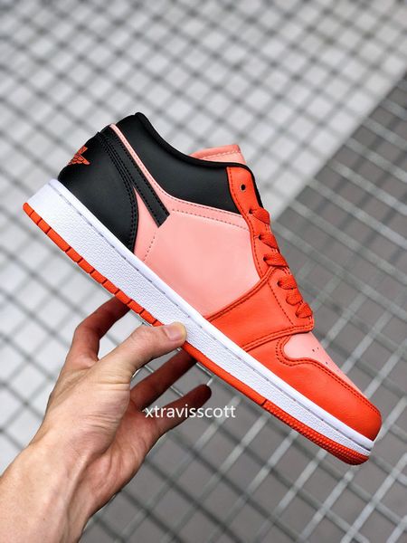 

mens shoes jumpman 1 low og orange black basketball shoe sports sneakers real leather color black/pink/orange size 36-47