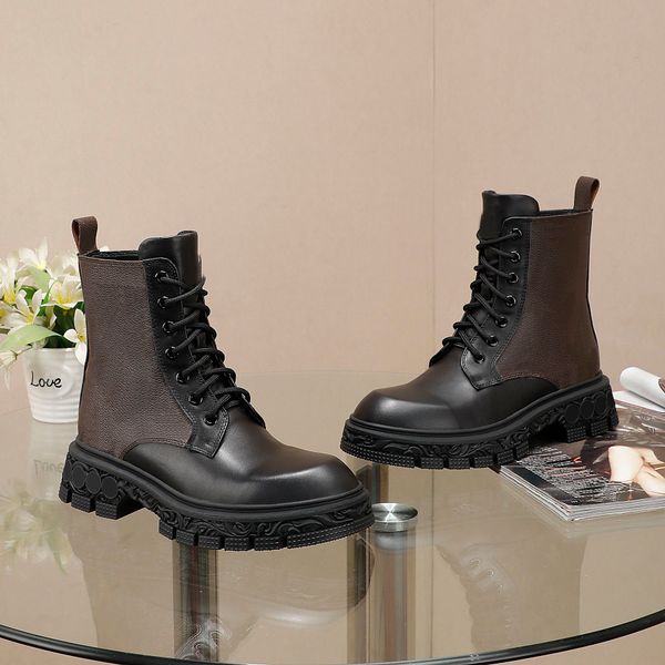 

2022 new monograms short boots thick bottom color matching smooth cowhide side lace-up versatile medium tank martin boots with box, Black