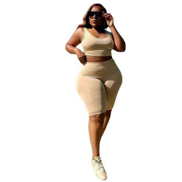 

l-4xl plus size set women summer clothing 2022 sport sleeveless and shorts 2 piece outfit wholesale dropshipping l220615, White