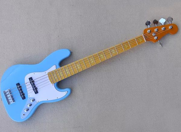 5 Strings Blue Electric Bass Guitar com Bordo Bingboard Inclinação de pérolas amarelas