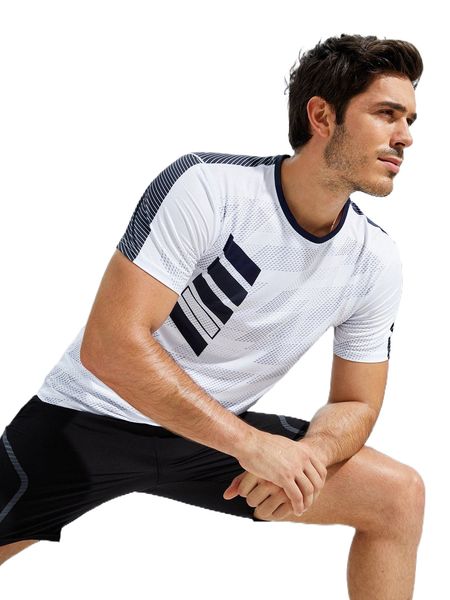 

men letter & striped print sports tee p785#, White;black