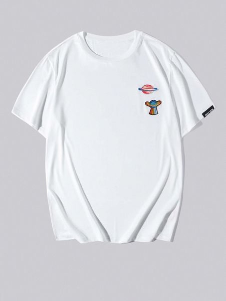 

men planet embroidery patched tee l8xi#, White;black