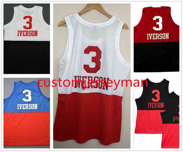 

college georgetown basketball allen 3 iverson jerseys split up and down white red blue black throwback mens stitched jersey retro custom ves