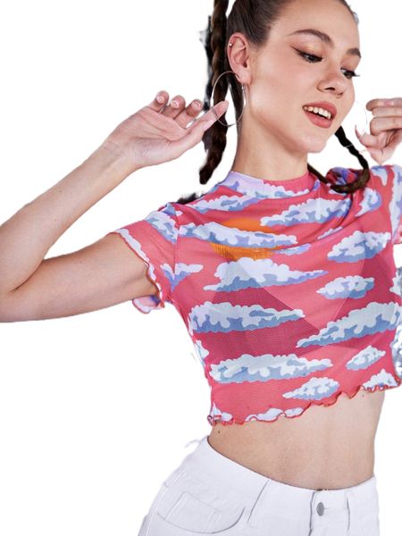 

x posse cloud print lettuce trim crop mesh j9dp#, White