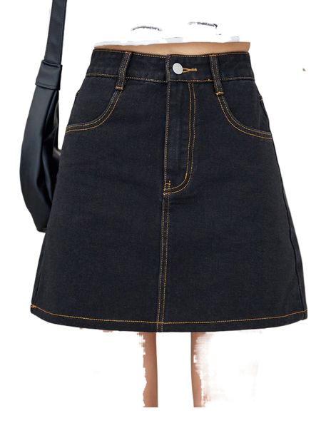 

dazy high waist stitching denim skirt 84z4#, Black