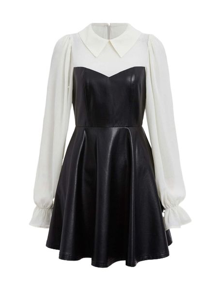 

colorblock keyhole back flounce sleeve dress c6we#, Black;gray