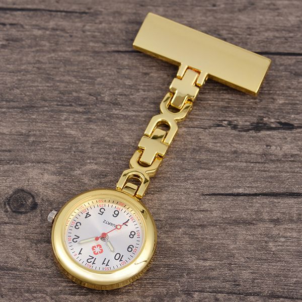 

nurse pocket watch stainless steel luminous pointer lapel quartz movement watches high-quality fashion dress clock accessory, Slivery;golden