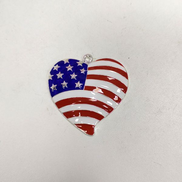 

100pcs/lot fashion july 4th american flag heart shape pendant rhinestone pendant for necklace, Silver