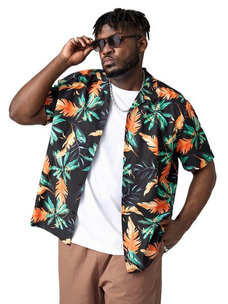 

extended sizes men tropical print shirt q3qu#, White;black