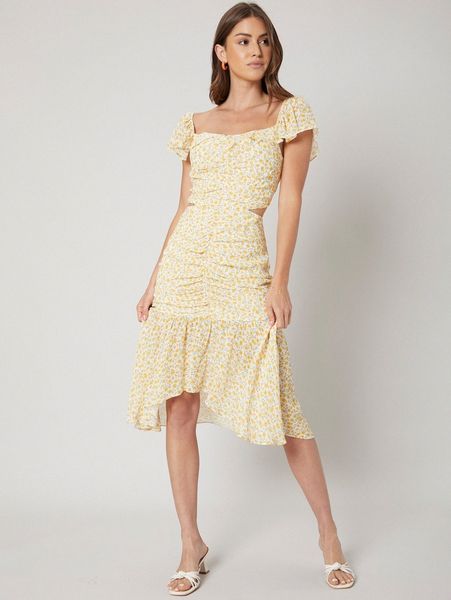 

viscose fitted gathered dress 38ea#, Black;gray