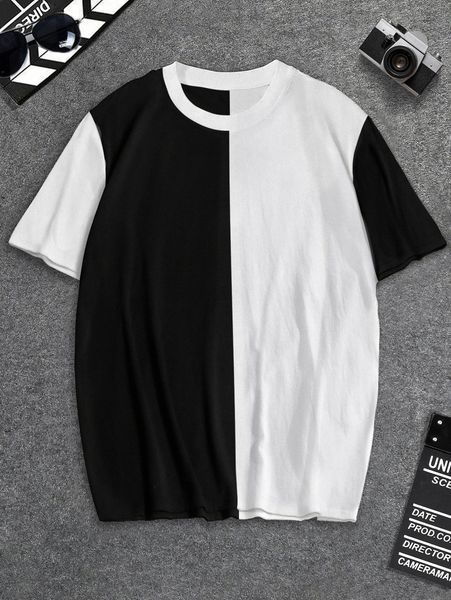 

extended sizes men two tone tee v7tg#, White;black