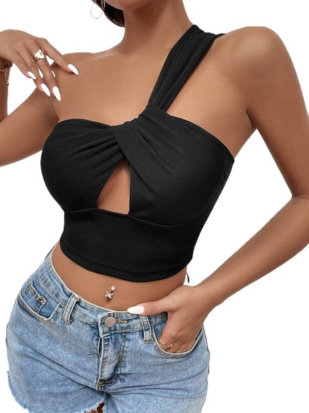 

one shoulder cut out crop k06f#, White