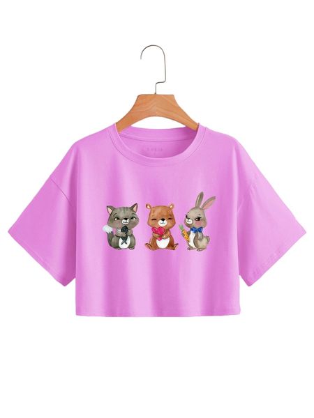 

cartoon graphic drop shoulder tee d88f#, White