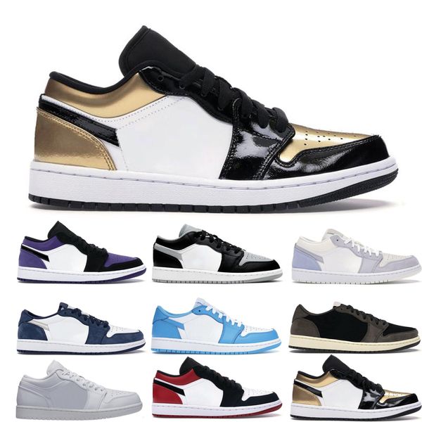 

classic jumpman 1s low basketball shoes man woman unc triple white court purple grey black toe pine green sneakers trainers fashion shoe