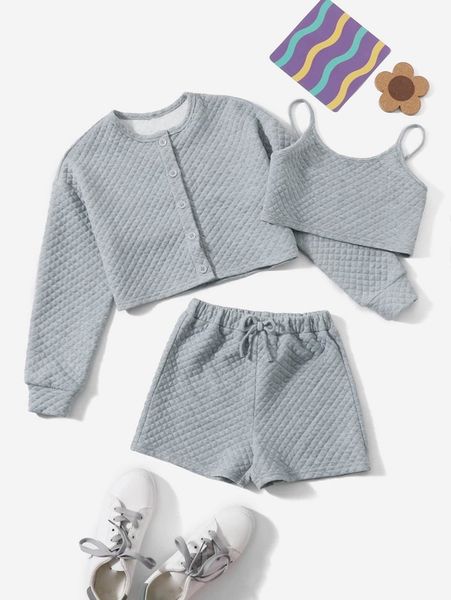 

girls textured jacket & cami & shorts she, White