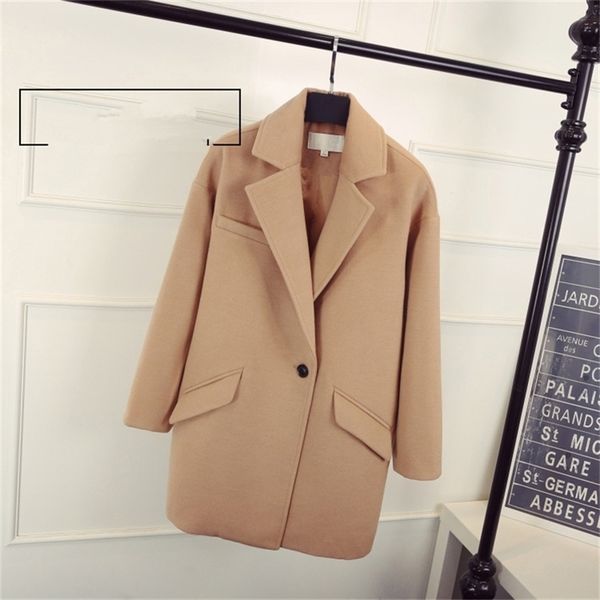 

double-faced wool coat fashion women lapel outwear camel jacket casual autumn winter elegant overcoat 201215, Black