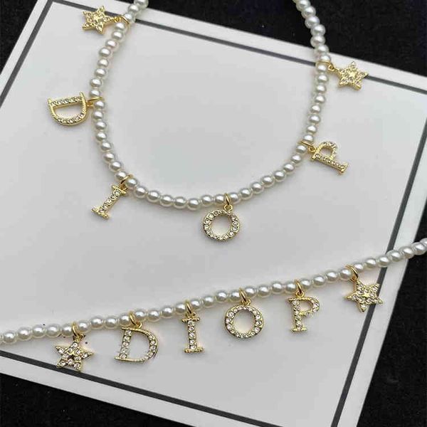 

d di family new fashion letter pearl necklace bracelet sense jewelry female2022 brand luxury fashion design ladies jewelry, Silver