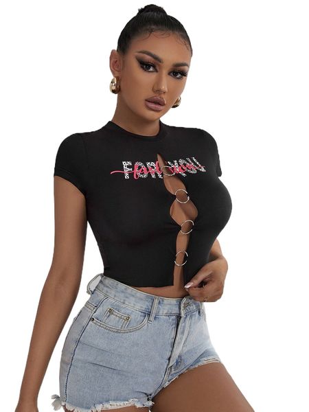 

leopard & letter graphic o-ring cut out crop tee x3s3#, White