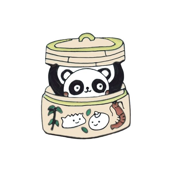 

panda bun metal enamel brooch cute cartoon dumpling steamer badge pin chinese character trendy costume backpack jewelry gift, Blue