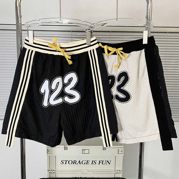 

men's shorts american fashion brand high street rrr123 mesh shorts men's and women's summer casual sports pants fog capris, White;black