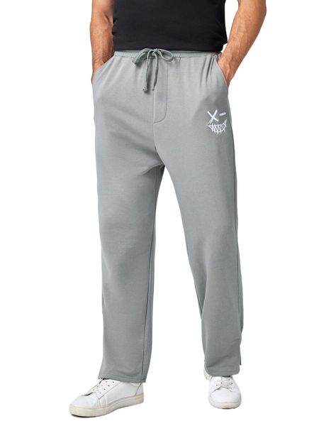 

men expression print drawstring waist pants 51sc#, Black