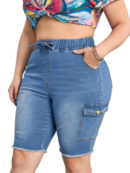 

premium plus flap pocket tie front denim shorts k2jz#, White;black