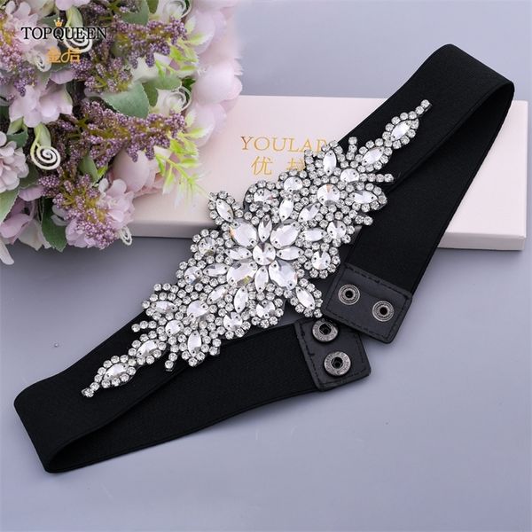 

ueen s01 e fashion floral rhinestones buckle women s elastic waist cinch belt for dress formal evening party band 220623, Black;brown