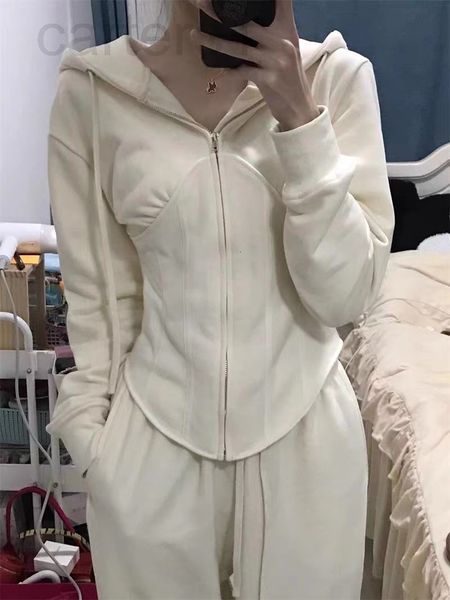 

women's tracksuits designer sportswear women's spring hong kong style foreign style design sense zipper irregular hooded sweater +, Gray
