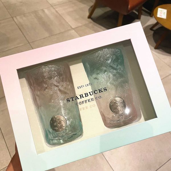 

starbucks new glacial pink green gradient glass pair cup high color value japanese high-capacity water cup gift box