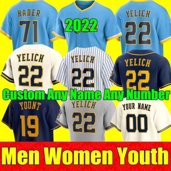 

2022 city connect men women youth christian yelich baseball jerseys adames brandon woodruff josh hader milwaukee ryan braun brewers justin s, Blue;black