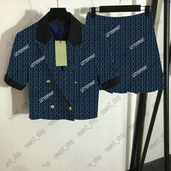 

womens tracksuits western blazer lady double breasted lapel coat letter print high waist pleated short skirt designer luxury casual blazers, Gray