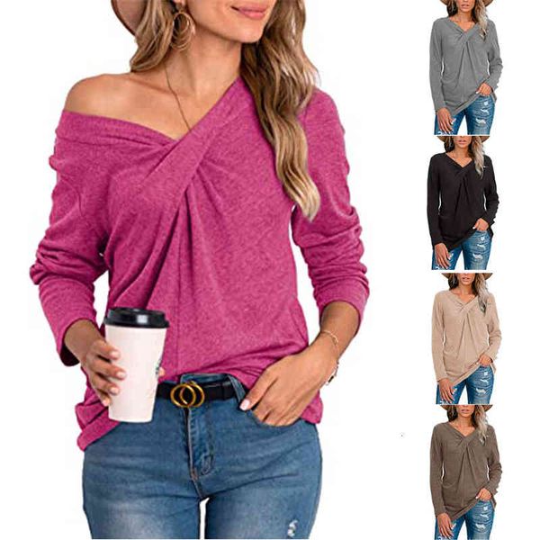 

women's t-shirt women's v-neck long sleeve neckline kink casual t-shirt dvpi, White