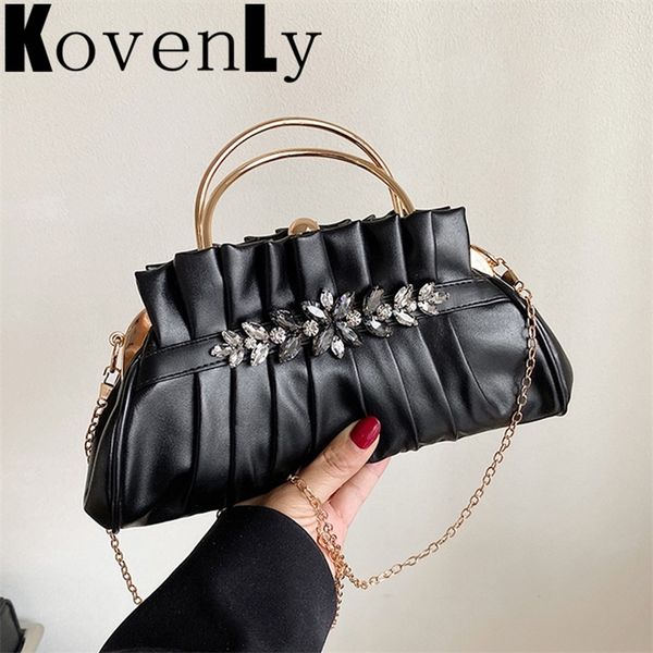 

evening bags fashion for women luxury handbag clip buckle design hand pouch small shoulder metal chain messenger diamond 220829