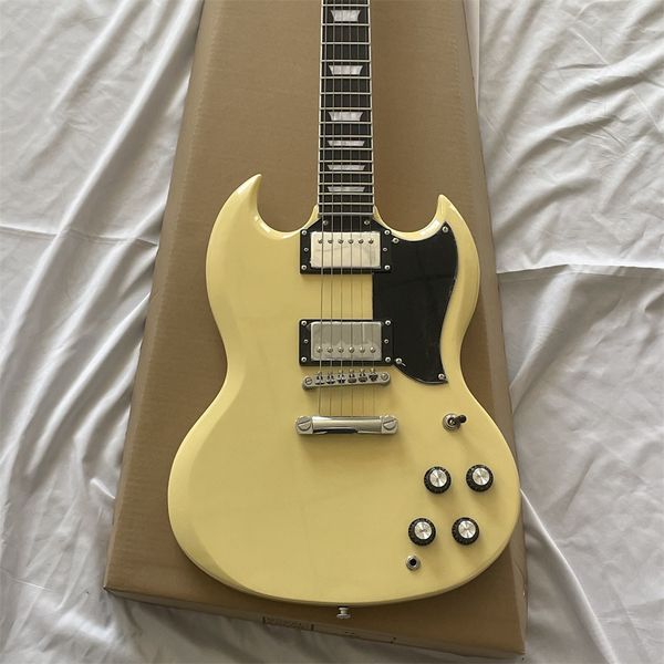 

sg electric guitar cream yellow two silver pick-up accessories manufacturers direct physical shooting guitars guitarra
