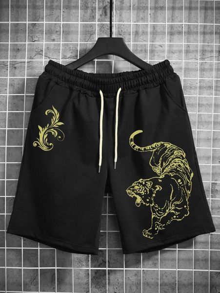 

men tiger print drawstring waist shorts c6jm#, White;black