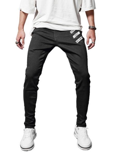 

romwe guys letter jeans 67kv#, Blue
