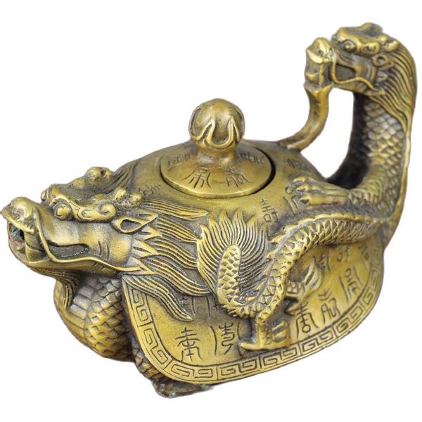 

china old old bronze turtle dragon pot, Black