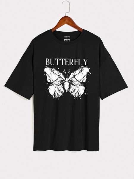 

butterfly & letter graphic oversized tee m5km#, White