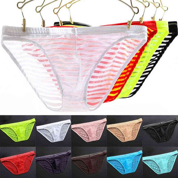 

erotic briefs mesh transparent brief ice silk see-through seamless low waist underwear men teas panties underpants y220426, Black;white
